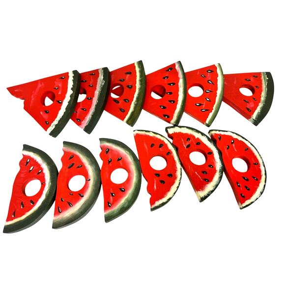 Set of 12 Watermelon Slice Wood Painted Napkin Rings - Picture 5 of 5